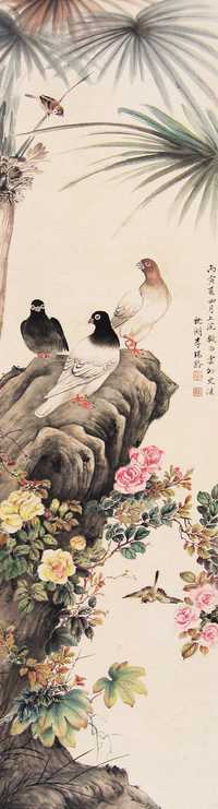 李瑞龄 丙寅（1926年）作 花鸟 立轴